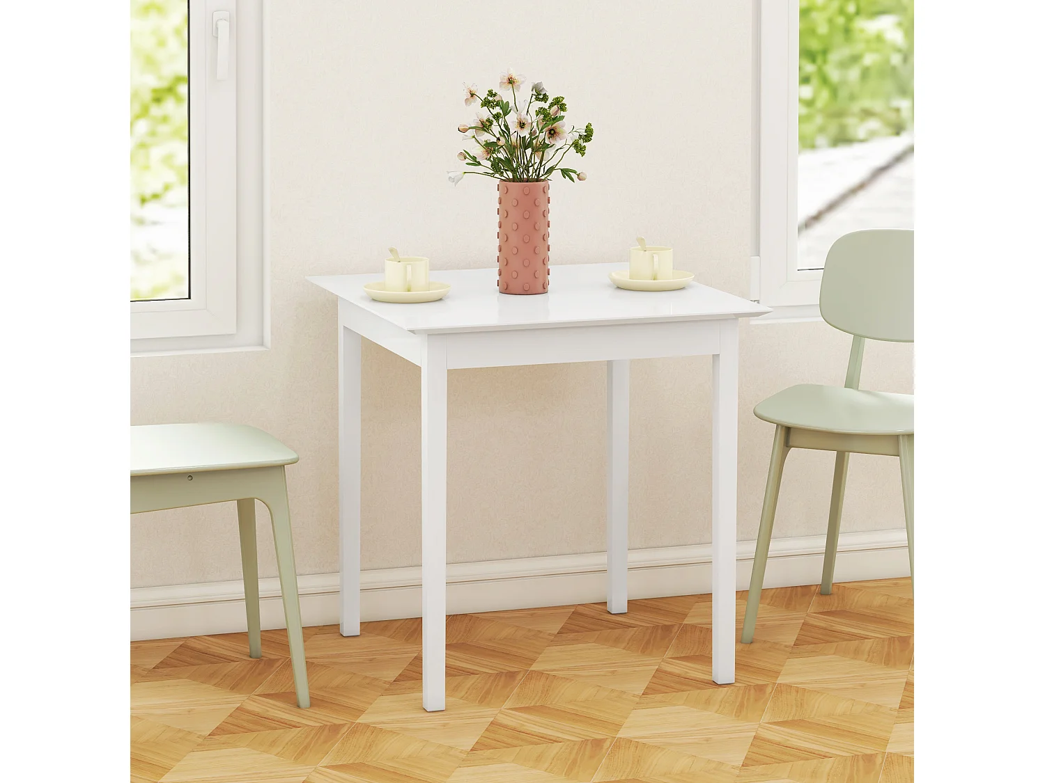 Table à Manger Carrée Bois 2 Personnes 75x75x76 cm Cuisine Salon Blanc