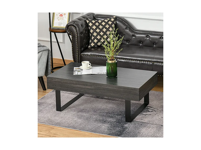 Tavolo Basse MDF Métal avec Tiroir Étagères Salon Bureau 110x60x40 cm Noir