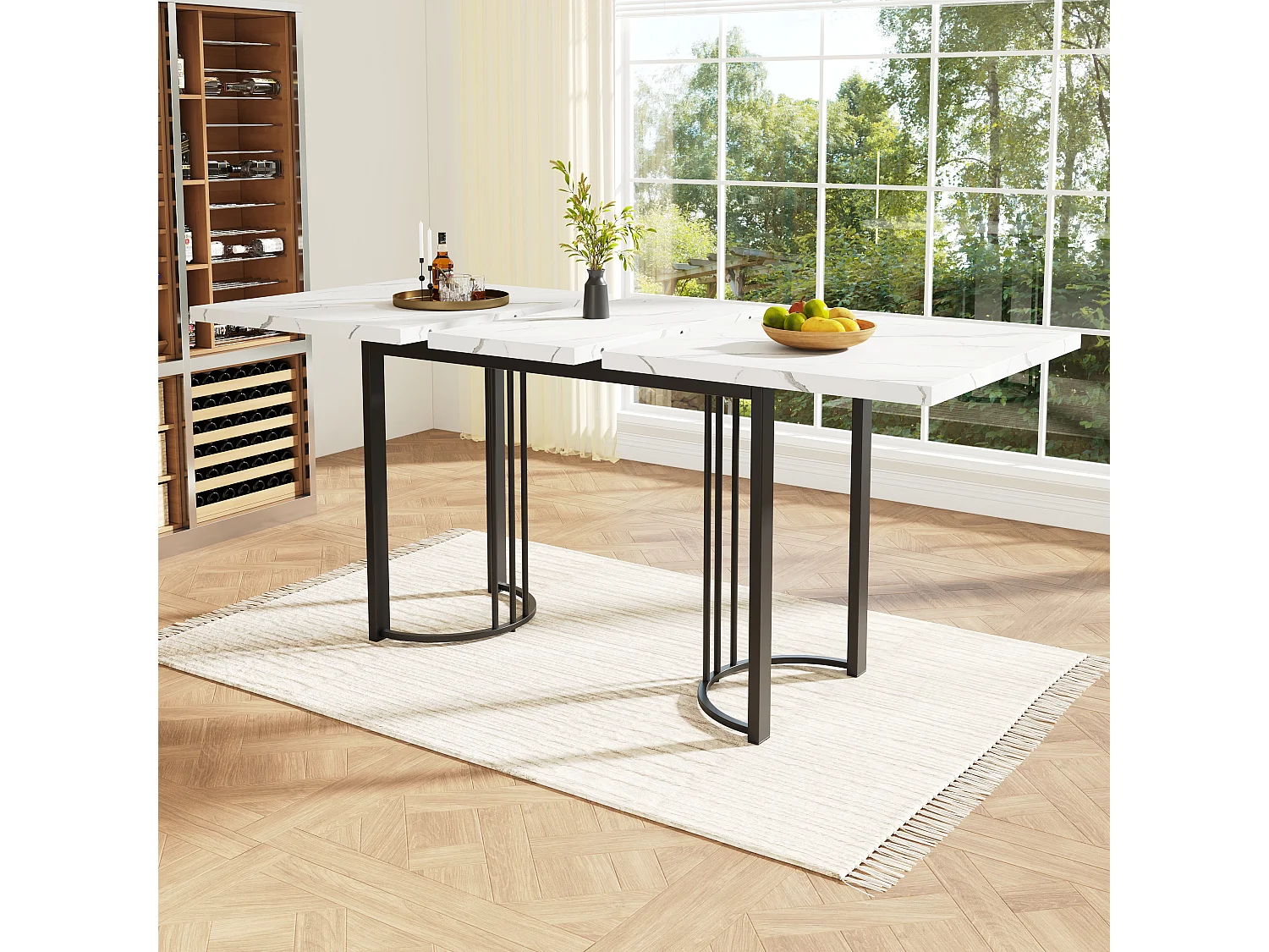 Mesa extensible de MDF 140-179,5×80 cm cocina salón patas metal blanco/negro