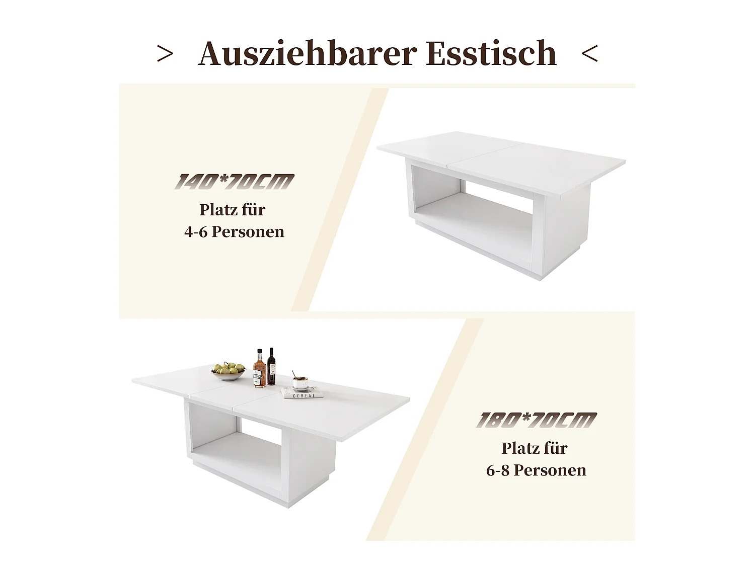 Tavolo allungabile MDF moderno per salle à manger bianco 140/180x70x76,5 cm