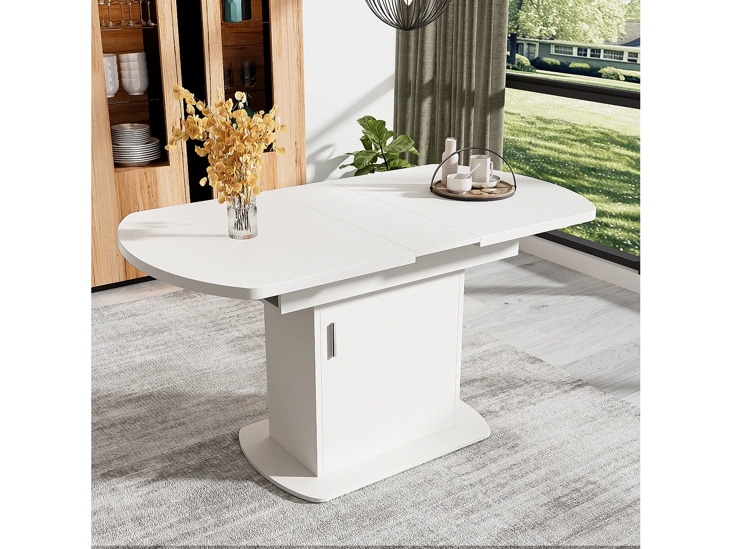 Tavolo allungabile MDF métal ovale L110-130 x l70 x H75 cm blanc rangement argenté