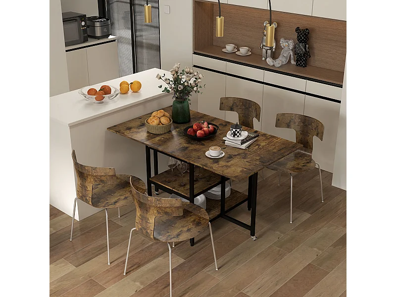 Mesa Plegable Extensible MDF y Acero 140x80cm 2-6 Personas Cocina y Comedor Marrón