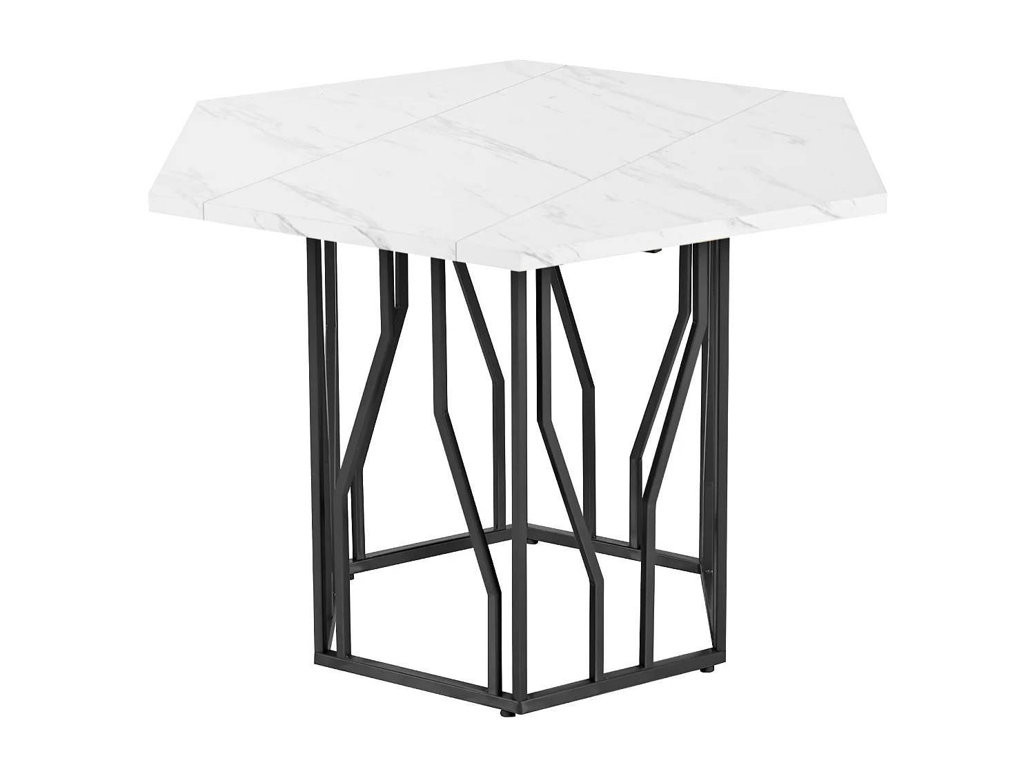 Mesa de comedor de diseño moderno hexagonal de MDF con patas de metal negro 115,5×100 cm