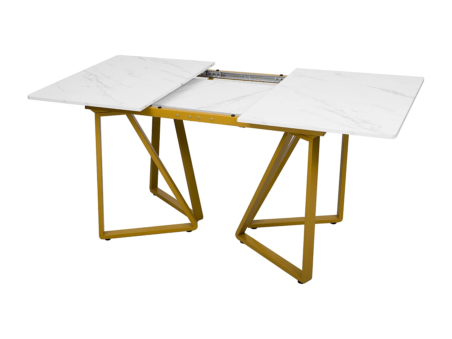 Mesa de comedor extensible MDF y metal 160x73 cm diseño moderno blanco y dorado