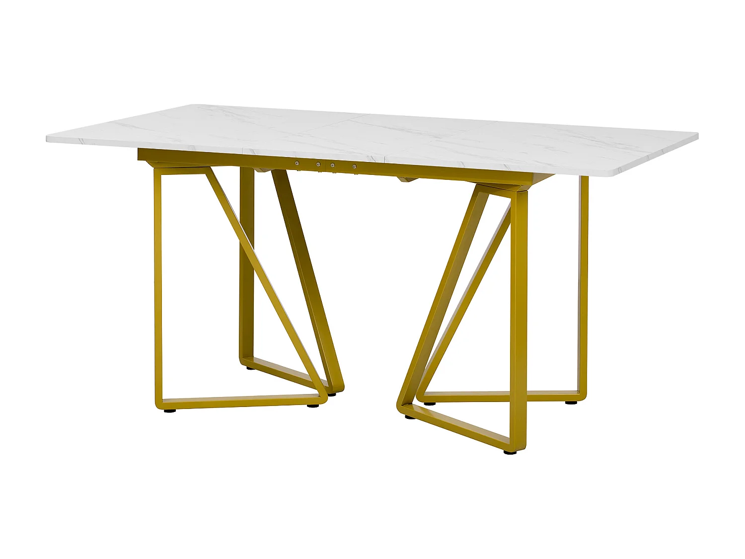 Mesa de comedor extensible MDF y metal 160x73 cm diseño moderno blanco y dorado