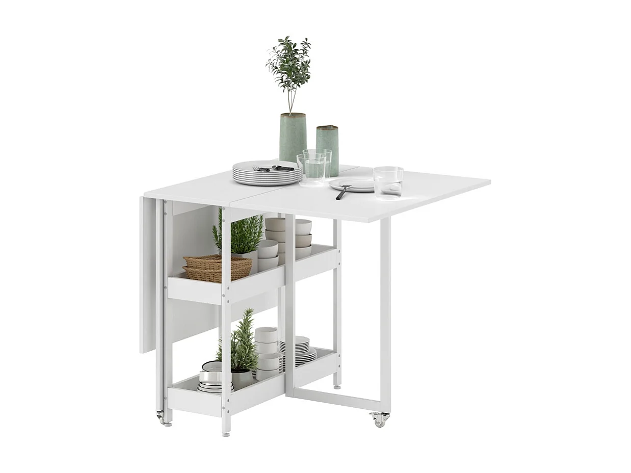 Tavolo pieghevole 2-4 persone MDF melaminico con ripiani cucina salle à manger 133x80x75 cm bianco
