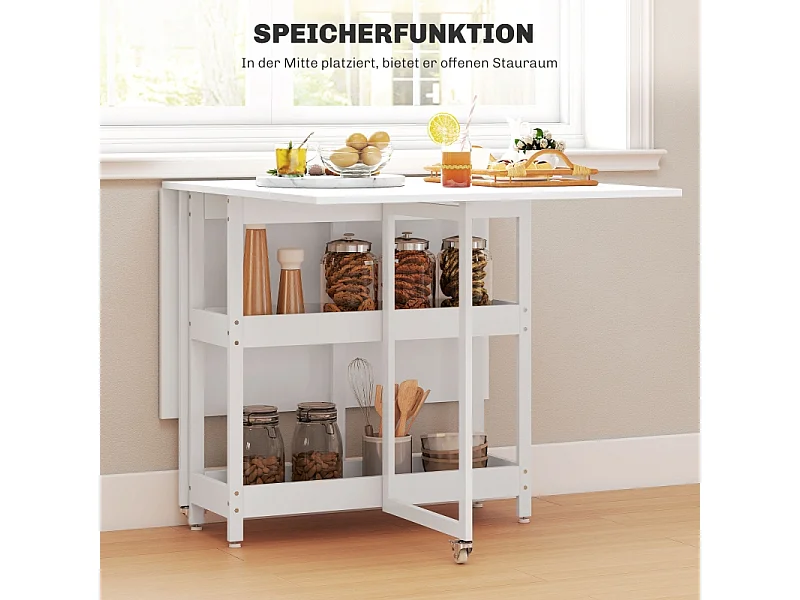 Tavolo pieghevole 2-4 persone MDF melaminico con ripiani cucina salle à manger 133x80x75 cm bianco