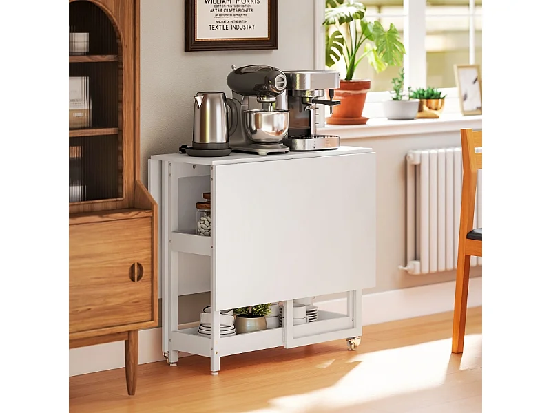 Tavolo pieghevole 2-4 persone MDF melaminico con ripiani cucina salle à manger 133x80x75 cm bianco