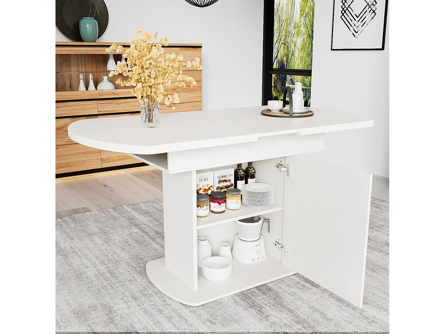 Mesa extensível oval de metal MDF C110-130 x L70 x A75 cm armazenamento ouro branco