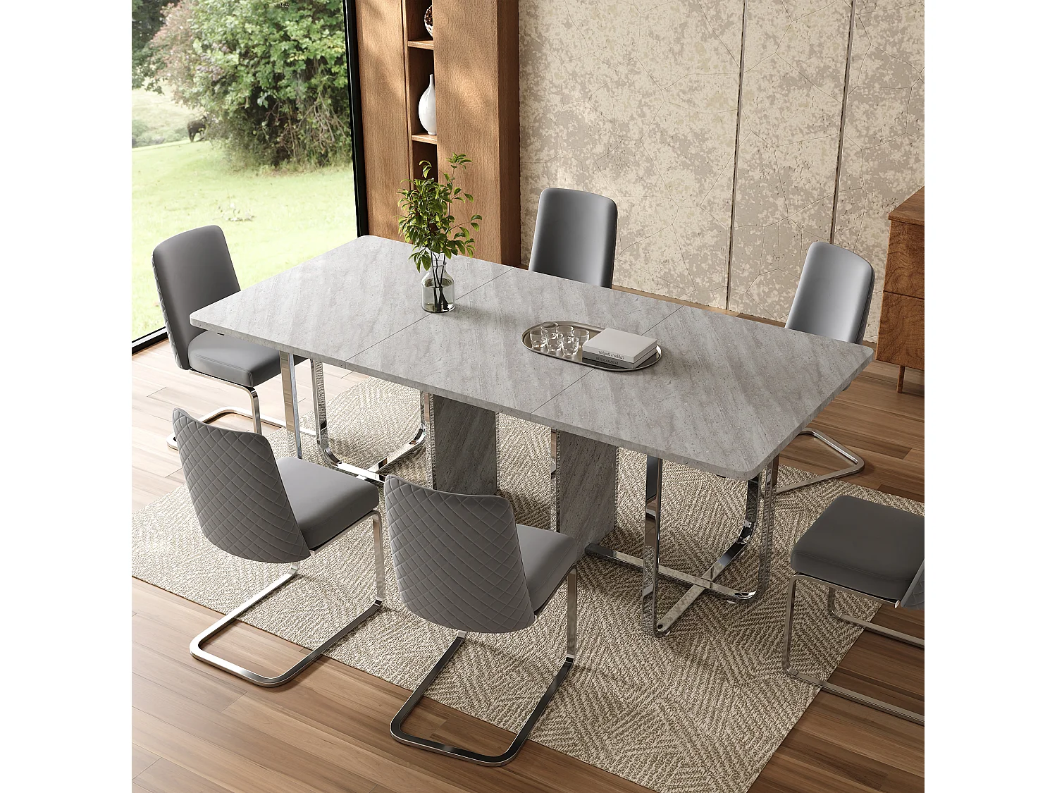 Tavolo da mangiatoia rettangolare MDF metallo stabile 6 persone salone salle à manger grigio argentato L180xB80xH75cm