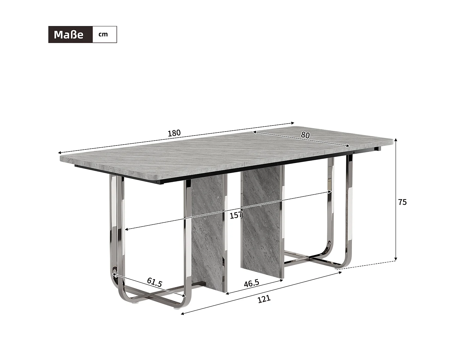 Tavolo da mangiatoia rettangolare MDF metallo stabile 6 persone salone salle à manger grigio argentato L180xB80xH75cm