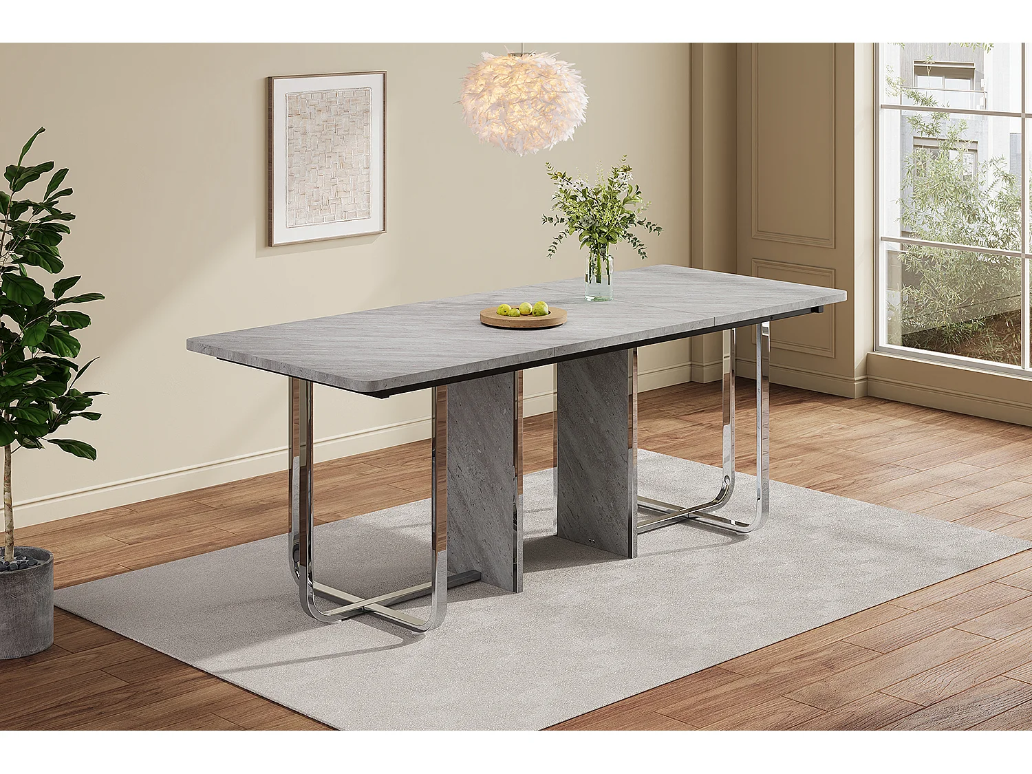 Tavolo da mangiatoia rettangolare MDF metallo stabile 6 persone salone salle à manger grigio argentato L180xB80xH75cm