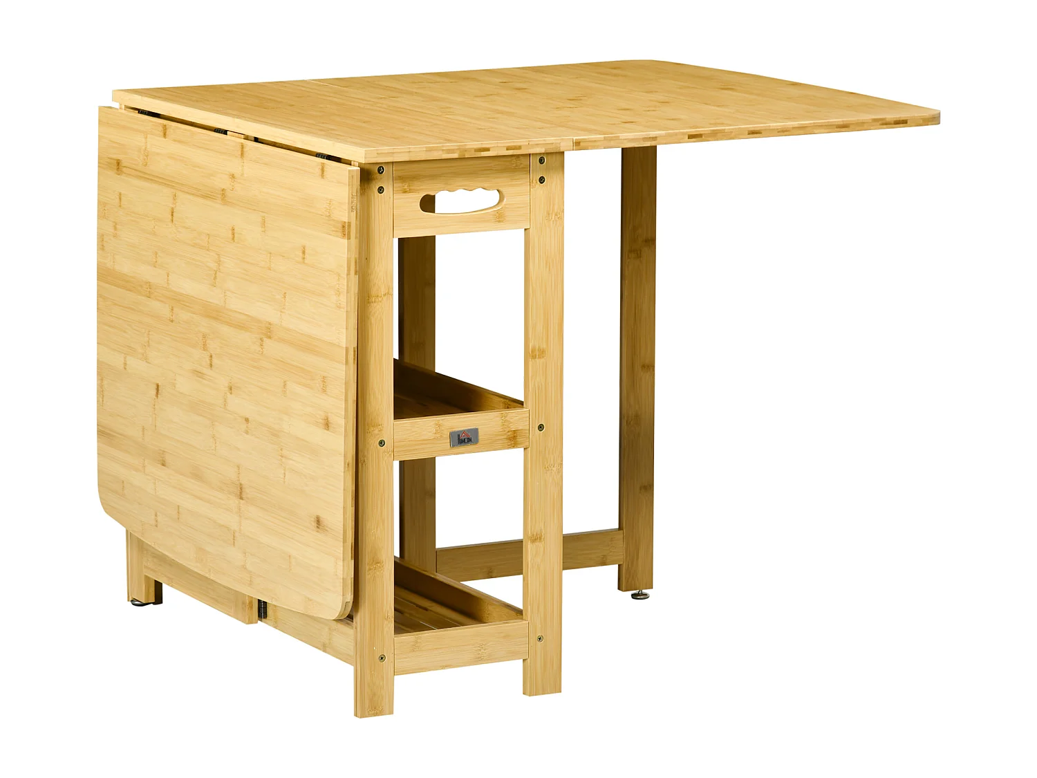 Mesa dobrável extensível para cozinha e sala de jantar, bambu, armazenamento, pernas ajustáveis, natural 149,5x80x73,5 cm