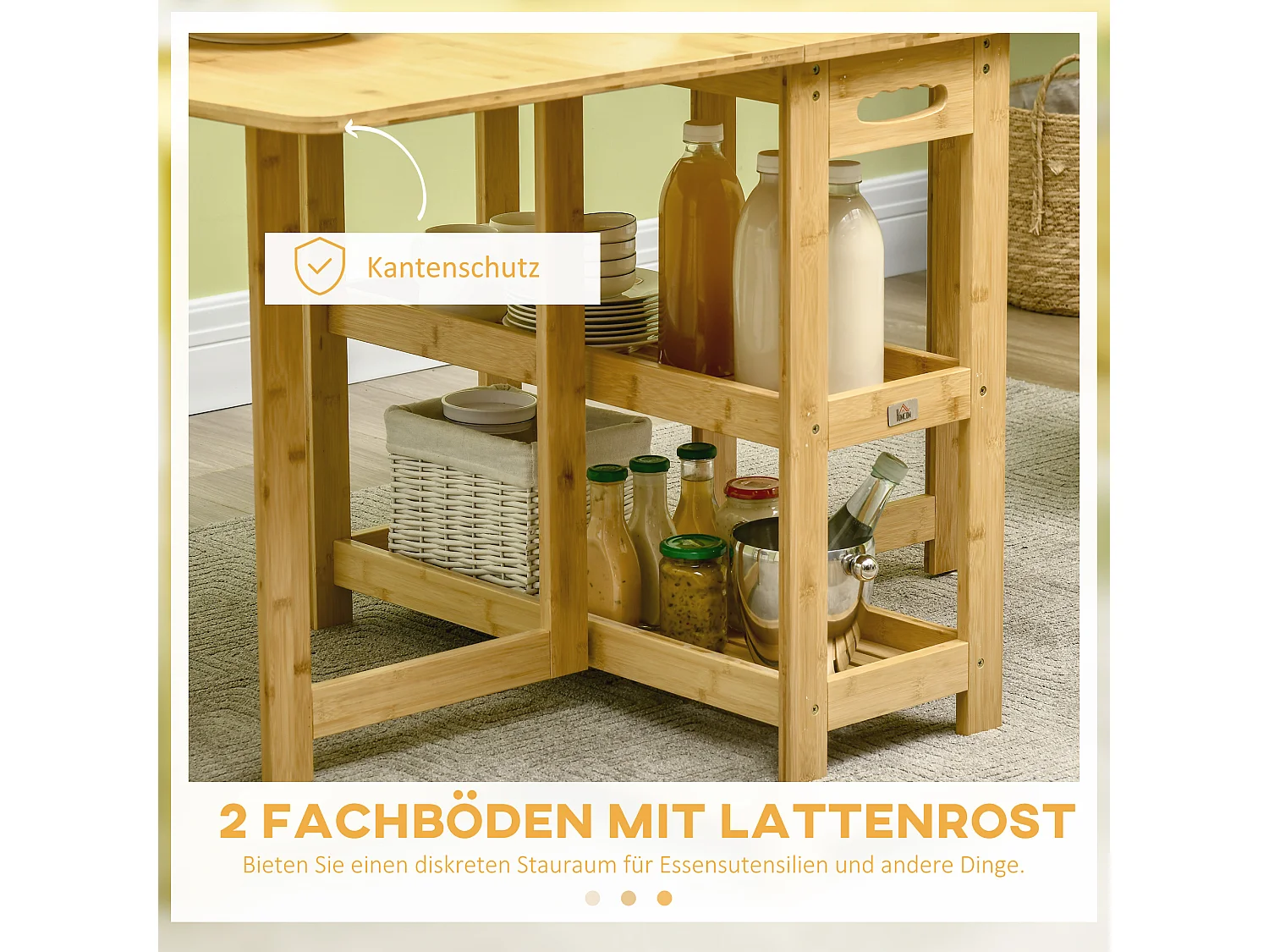 Mesa dobrável extensível para cozinha e sala de jantar, bambu, armazenamento, pernas ajustáveis, natural 149,5x80x73,5 cm