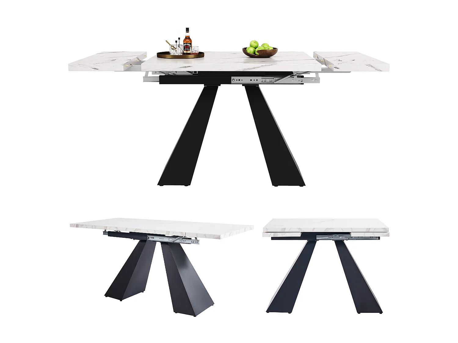 Mesa extensível de MDF 99-159×74×77 cm cozinha sala de estar pernas de coluna superiores brancas