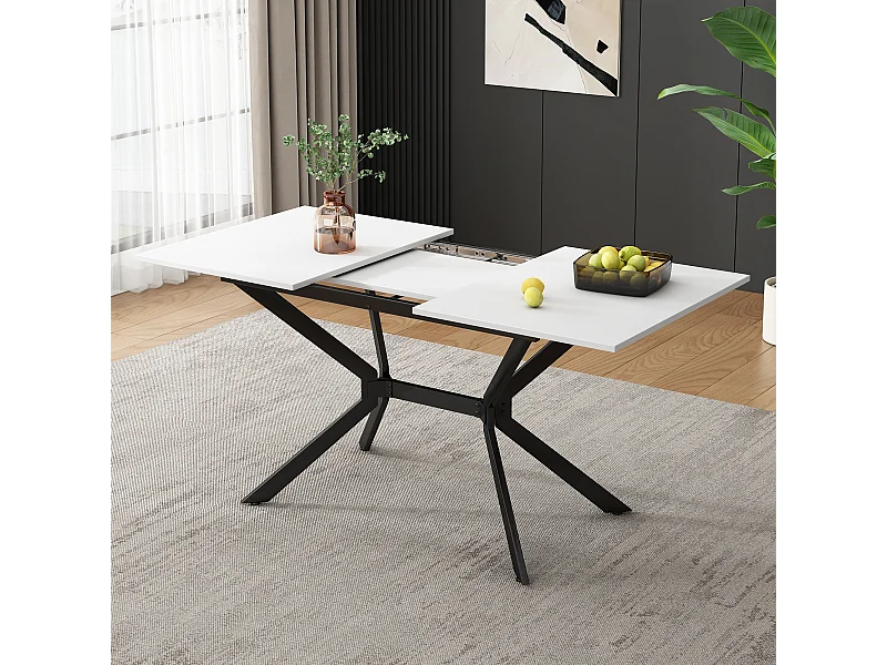 Mesa de comedor extensible metal MDF 4-6 personas patas blancas negras 120/160x80cm