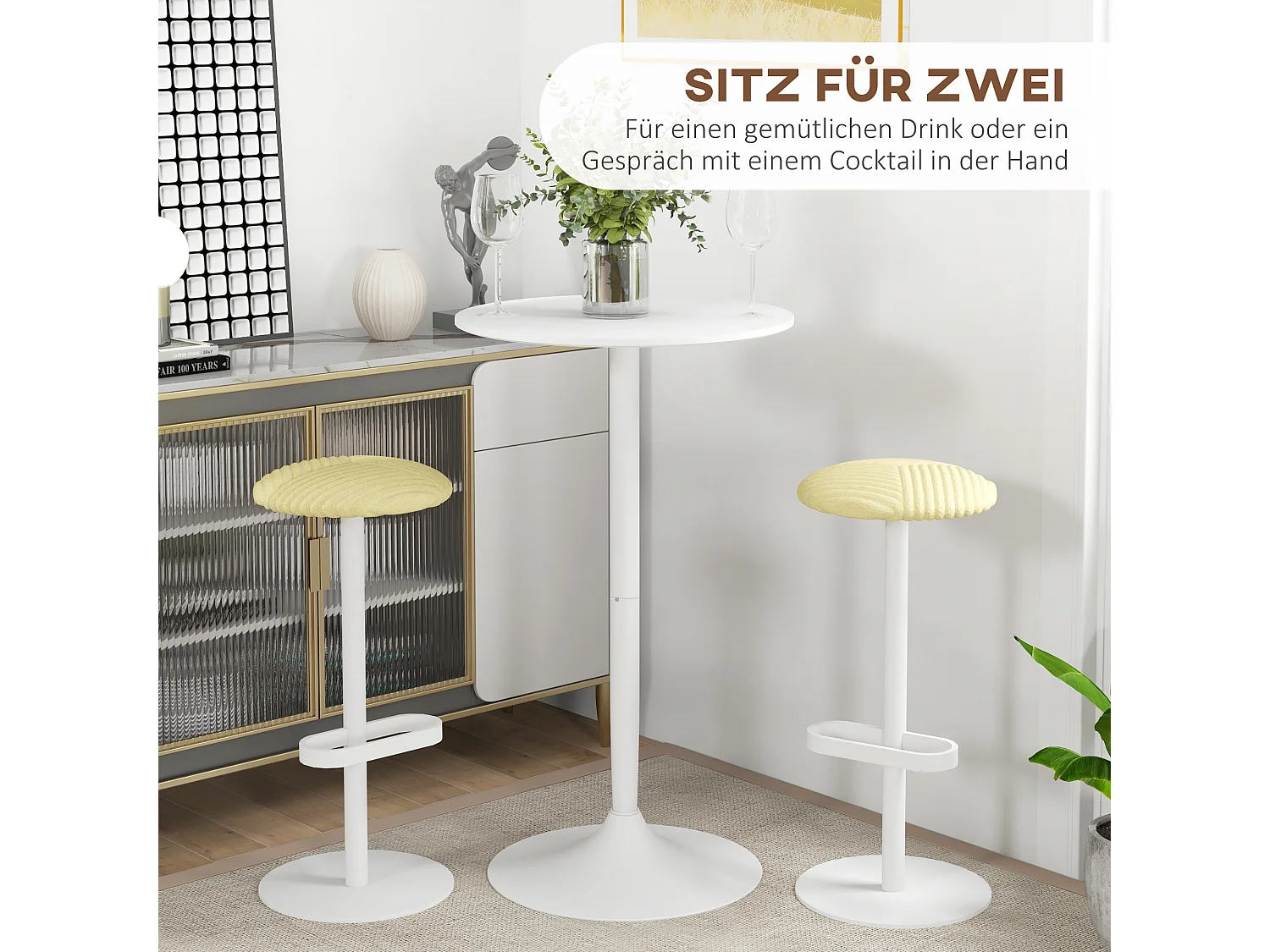 Mesa alta ajustável redonda de metal e MDF para cozinha e sala Ø60 cm branca