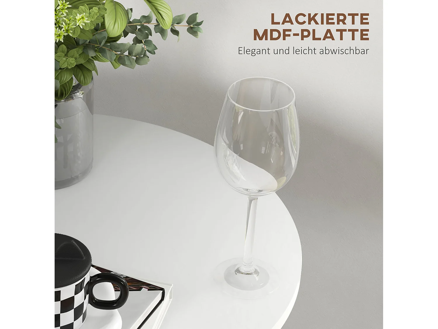 Mesa alta ajustável redonda de metal e MDF para cozinha e sala Ø60 cm branca