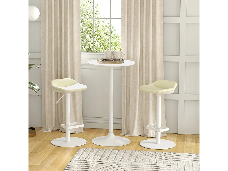 Mesa alta ajustável redonda de metal e MDF para cozinha e sala Ø60 cm branca