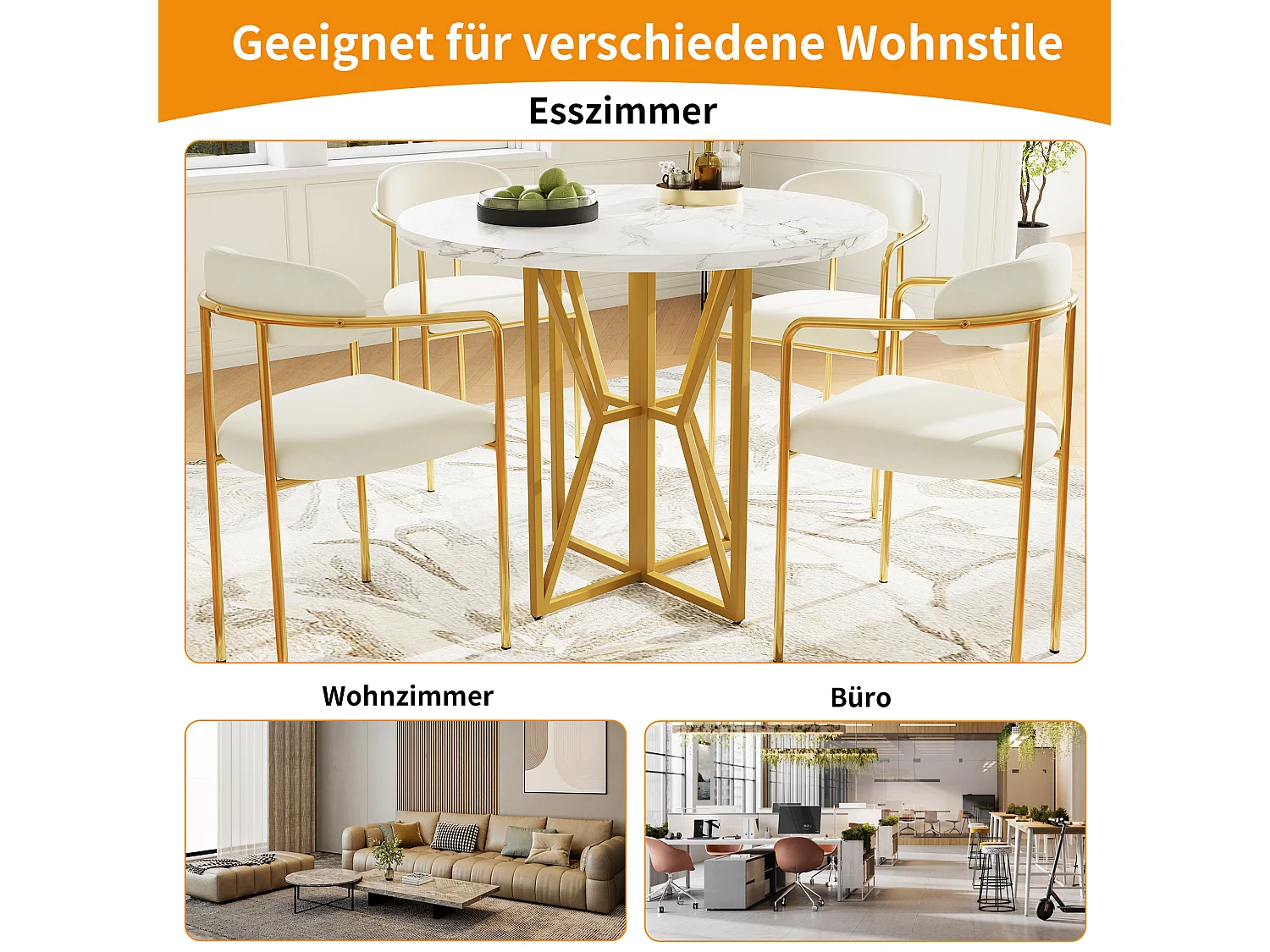 Tavolo rotondo MDF marmo 80x80 cm salle à manger salone 4-6 persone pied dorés