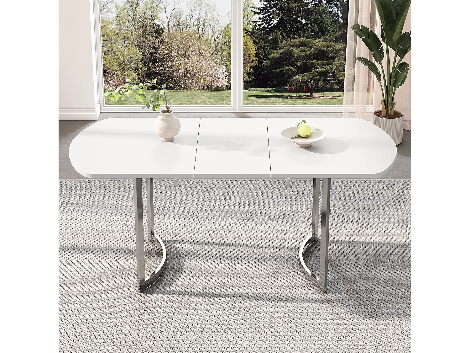 Mesa de jantar extensível MDF metal design moderno 4-6 pessoas pernas brancas prata 140/180x80cm