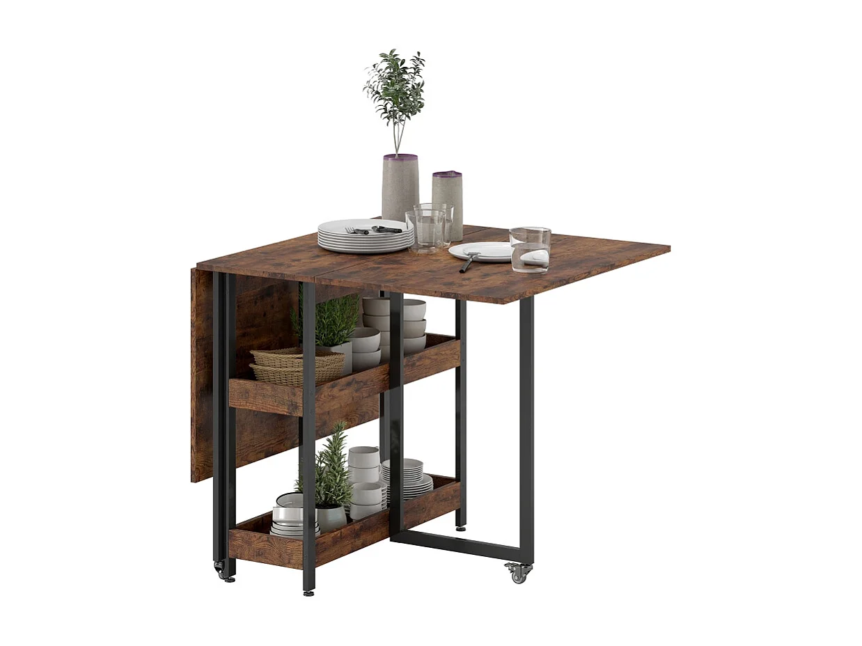 Tavolo pieghevole 2-4 persone MDF melaminico con ripiani cucina salle à manger 133x80x75 cm marrone