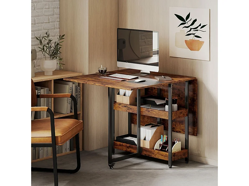 Tavolo pieghevole 2-4 persone MDF melaminico con ripiani cucina salle à manger 133x80x75 cm marrone