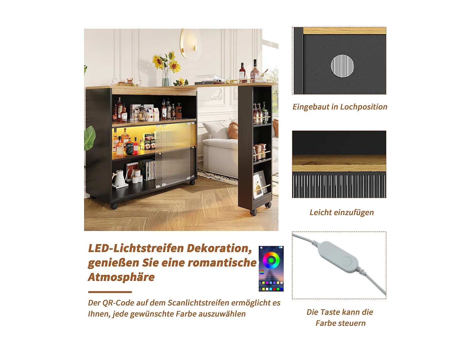 Mesa de bar extensível MDF LED 138-204 cm armazenamento cozinha sala de estar preto