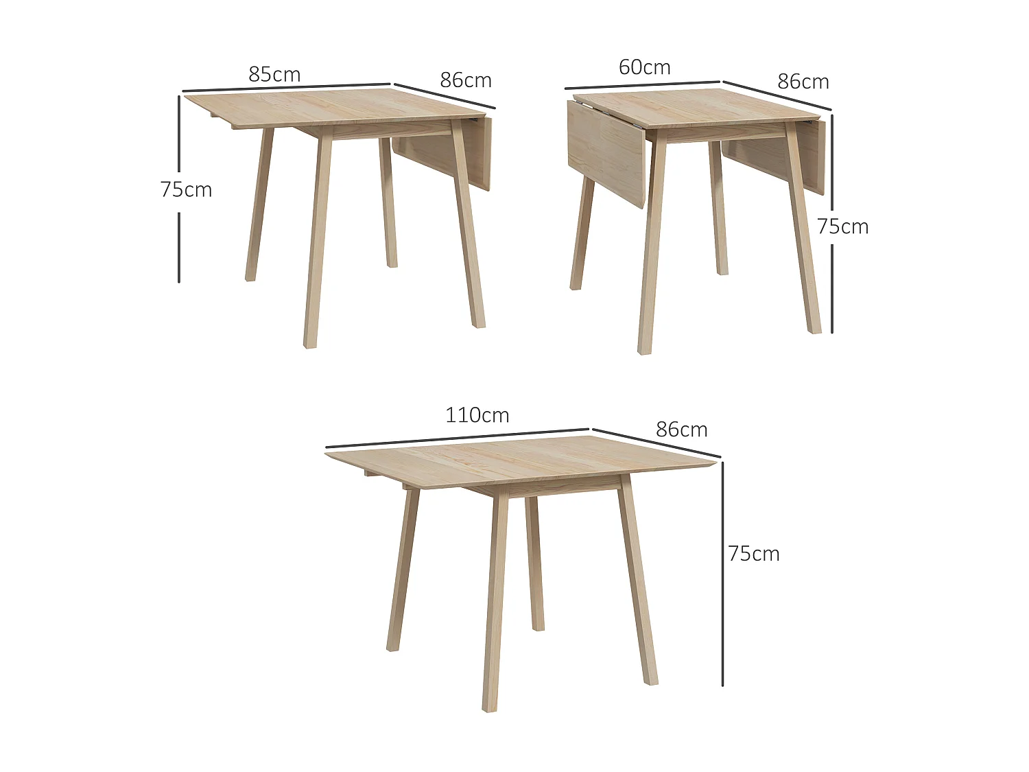 Mesa de Jantar Dobrável Madeira 110x86x75 cm 2-4 Pessoas Cozinha Sala de Jantar Natural
