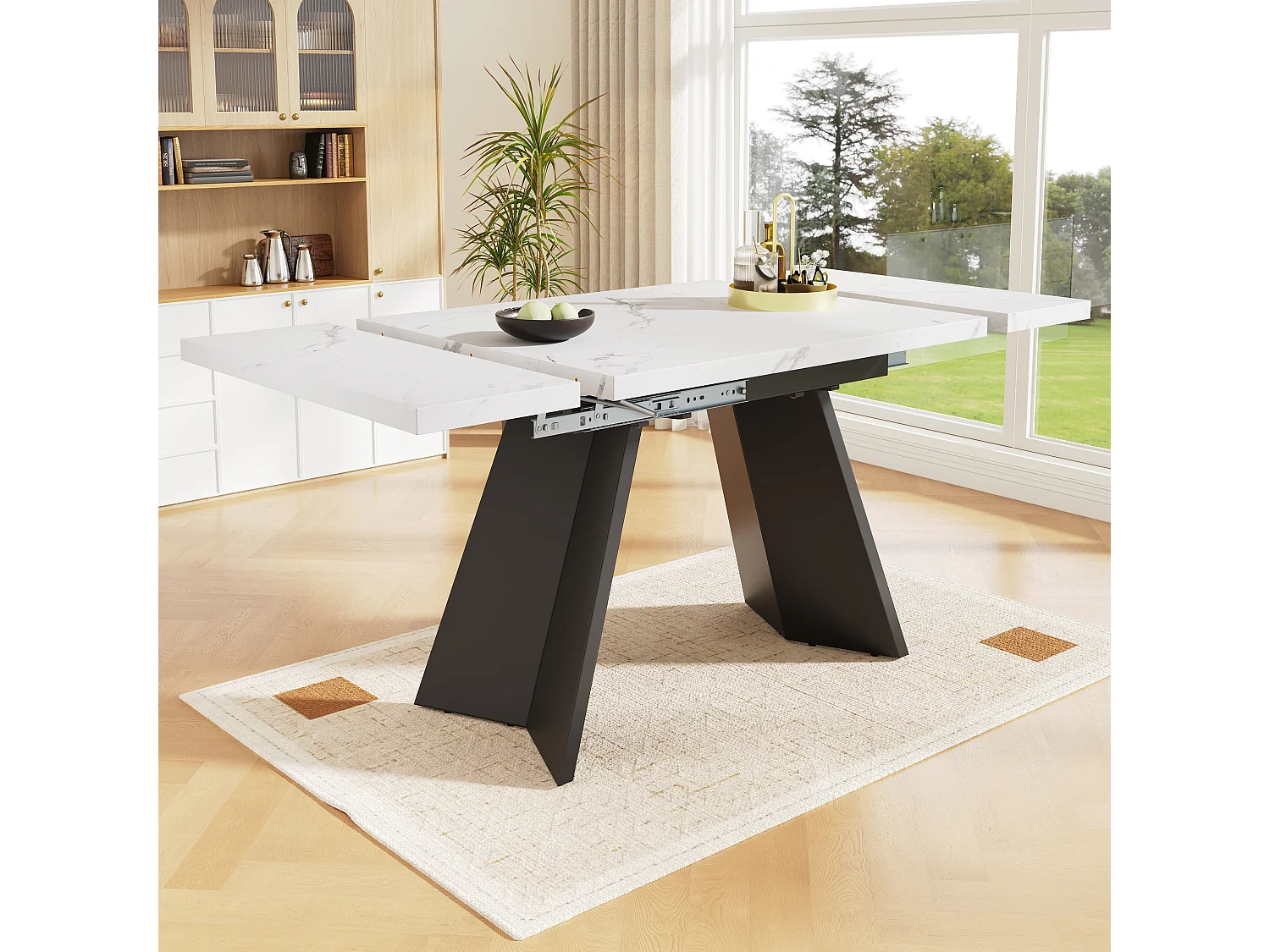 Tavolo allungabile MDF 99-159×74×77 cm cucina salone pieds métal blanc