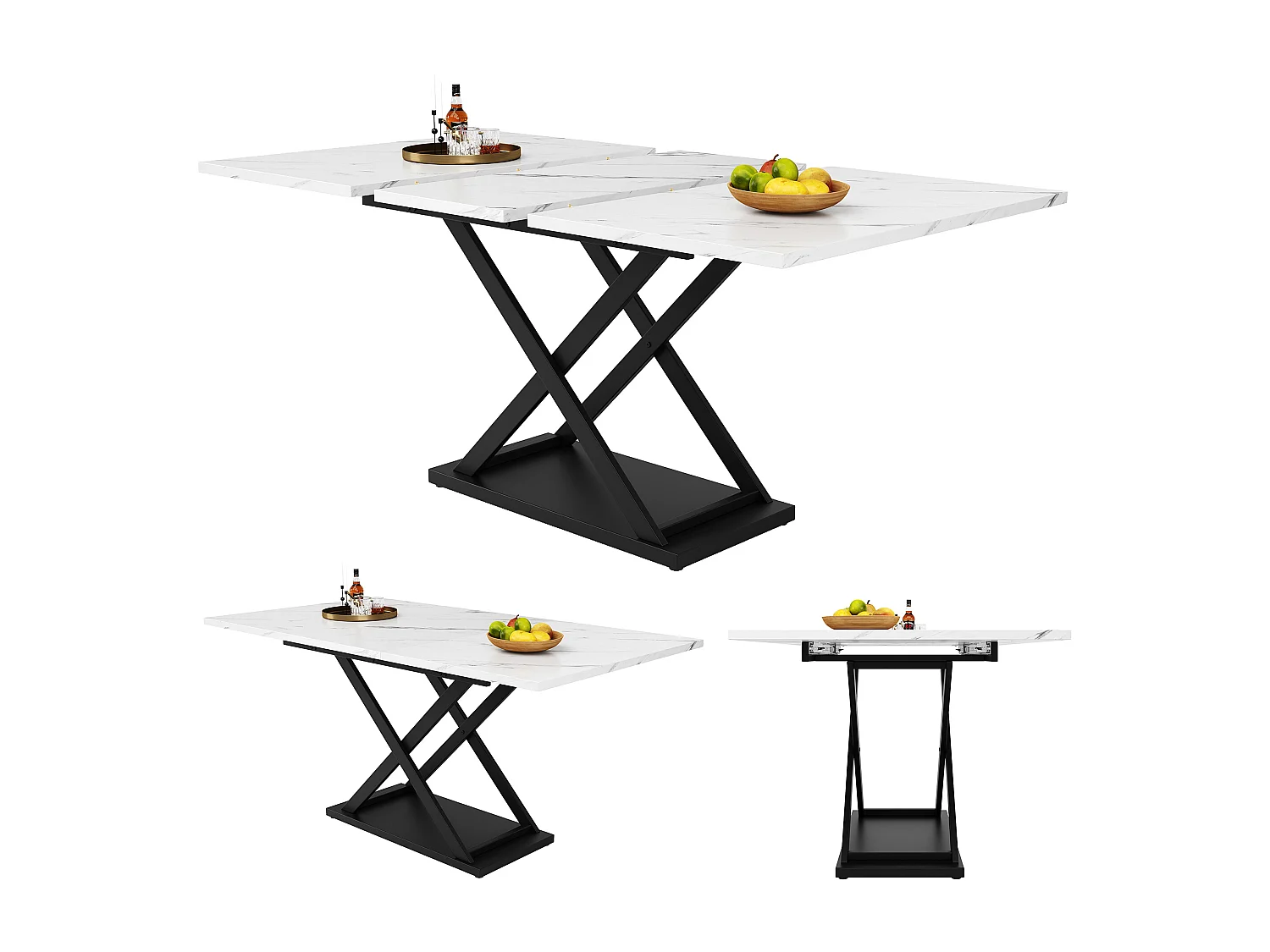 Tavolo da pranzo allungabile MDF con pieds croisés metallo, cucina e salone 120-160×80cm bianco