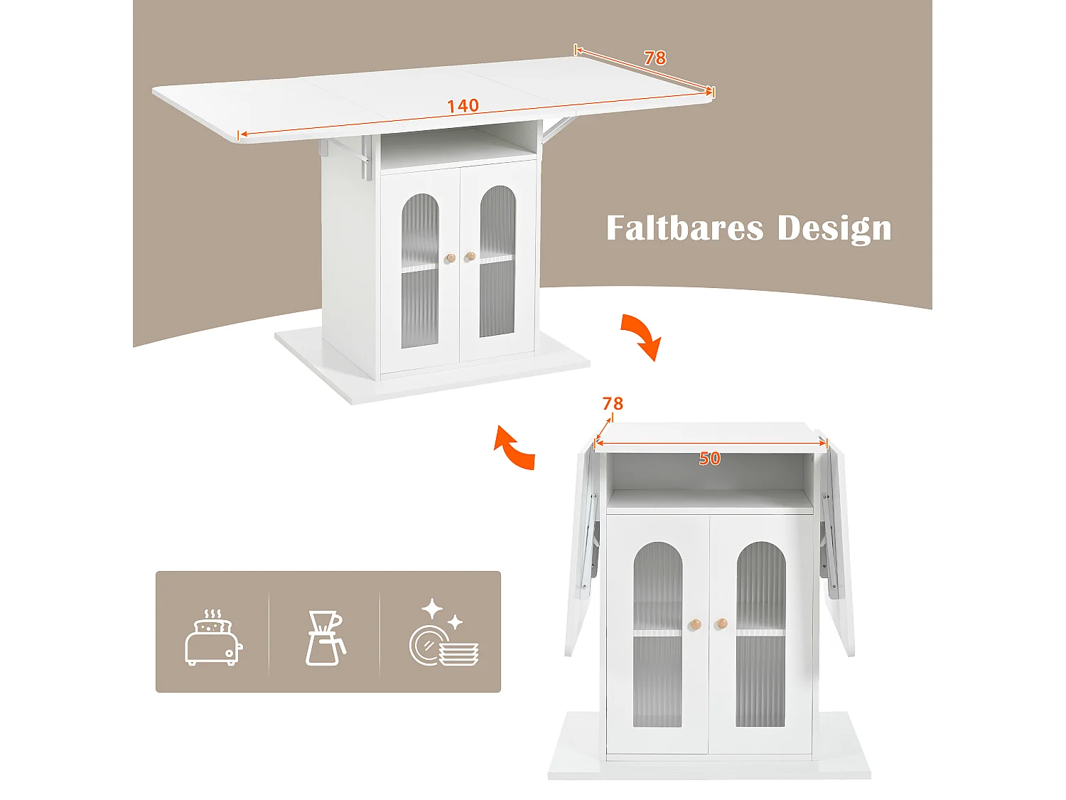 Mesa de comedor plegable 140x78 cm LED extensible almacenaje cocina salón moderna