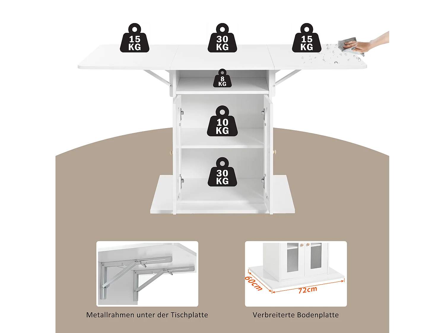 Mesa de comedor plegable 140x78 cm LED extensible almacenaje cocina salón moderna