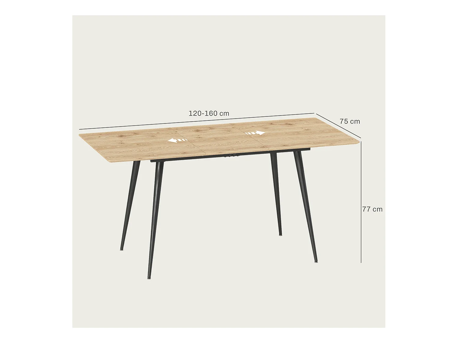 Mesa de Comedor Extensible Madera y Metal 120-160x75 cm 6-8 Personas Salón Cocina Natural