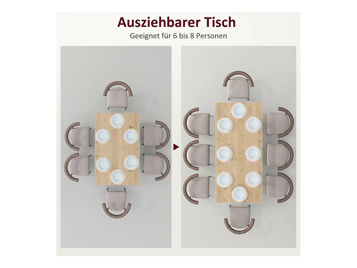 Mesa de Comedor Extensible Madera y Metal 120-160x75 cm 6-8 Personas Salón Cocina Natural