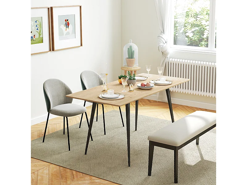 Mesa de Comedor Extensible Madera y Metal 120-160x75 cm 6-8 Personas Salón Cocina Natural