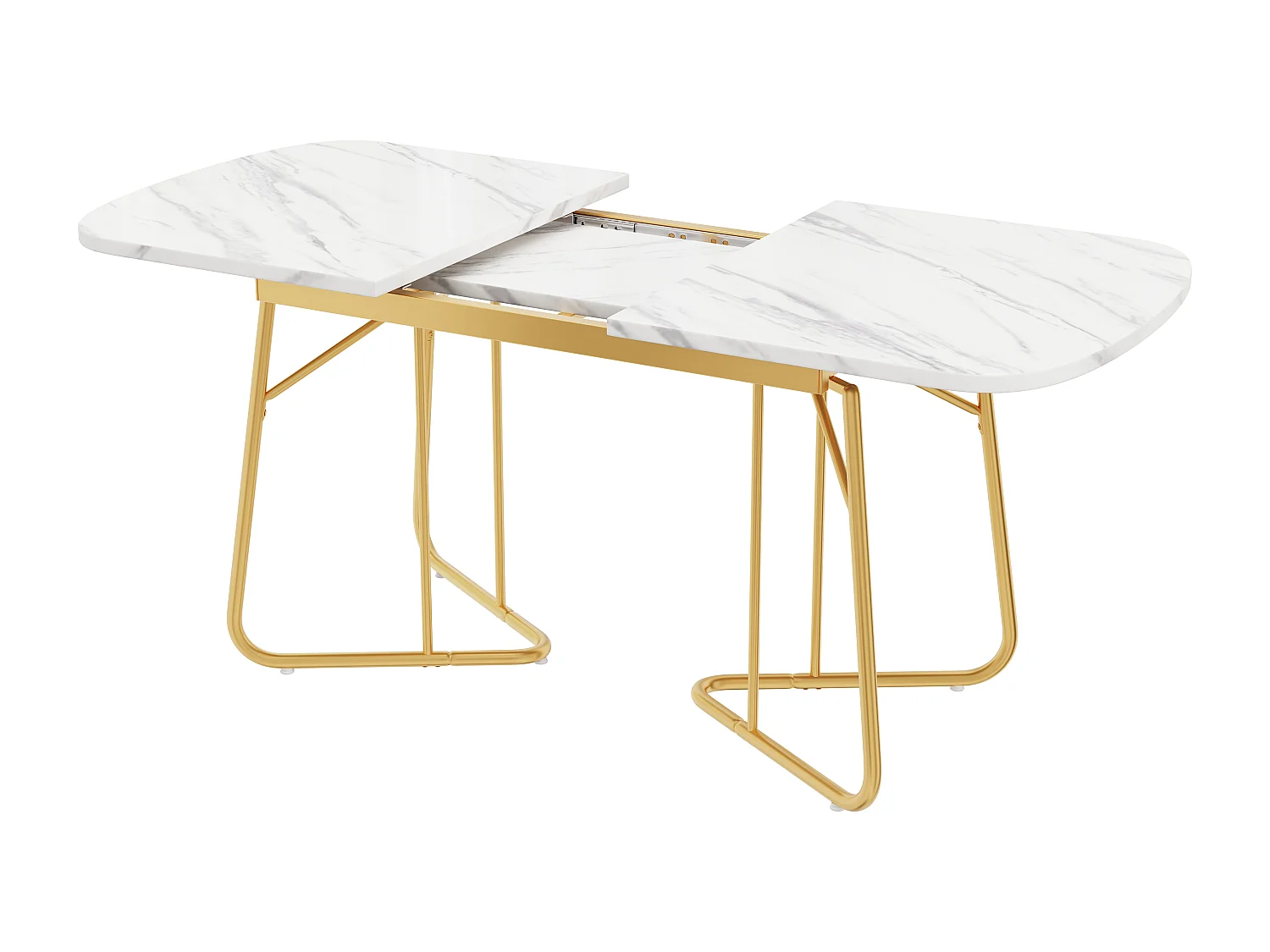 Mesa de comedor extensible MDF efecto mármol metal dorado 4-6 personas 140/180x80cm