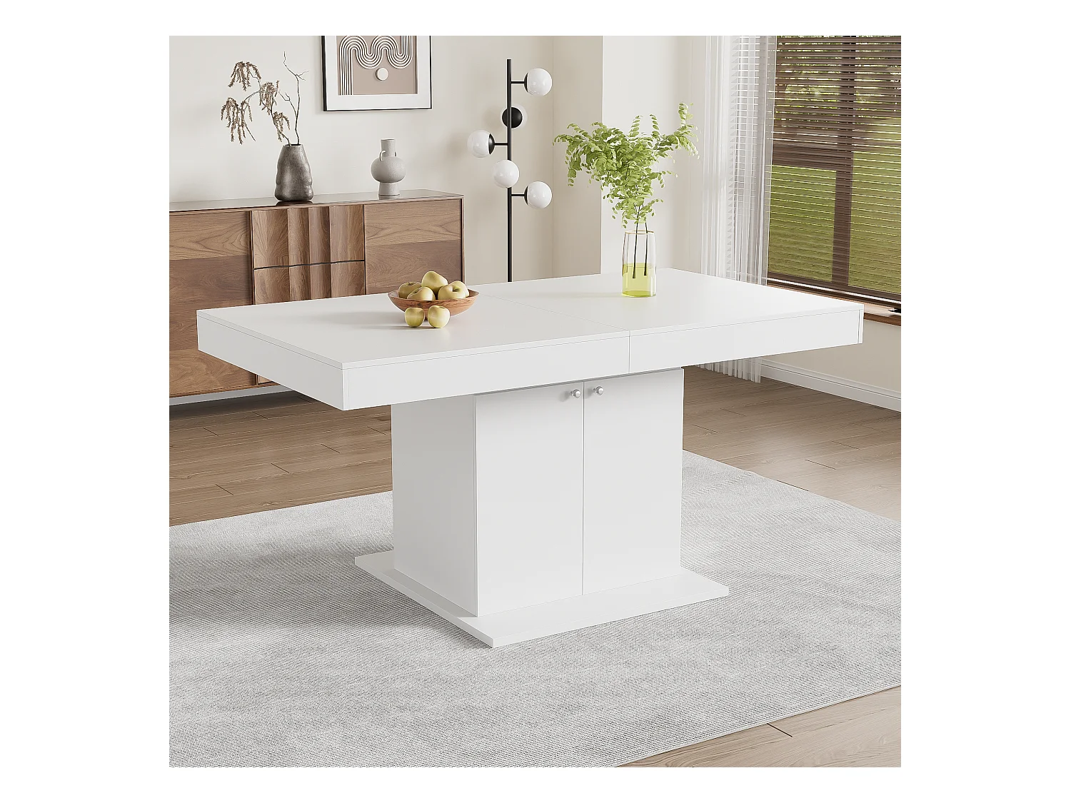 Mesa extensible automática de MDF blanco L140-180 x W80 x H76 cm almacenamiento multifuncional