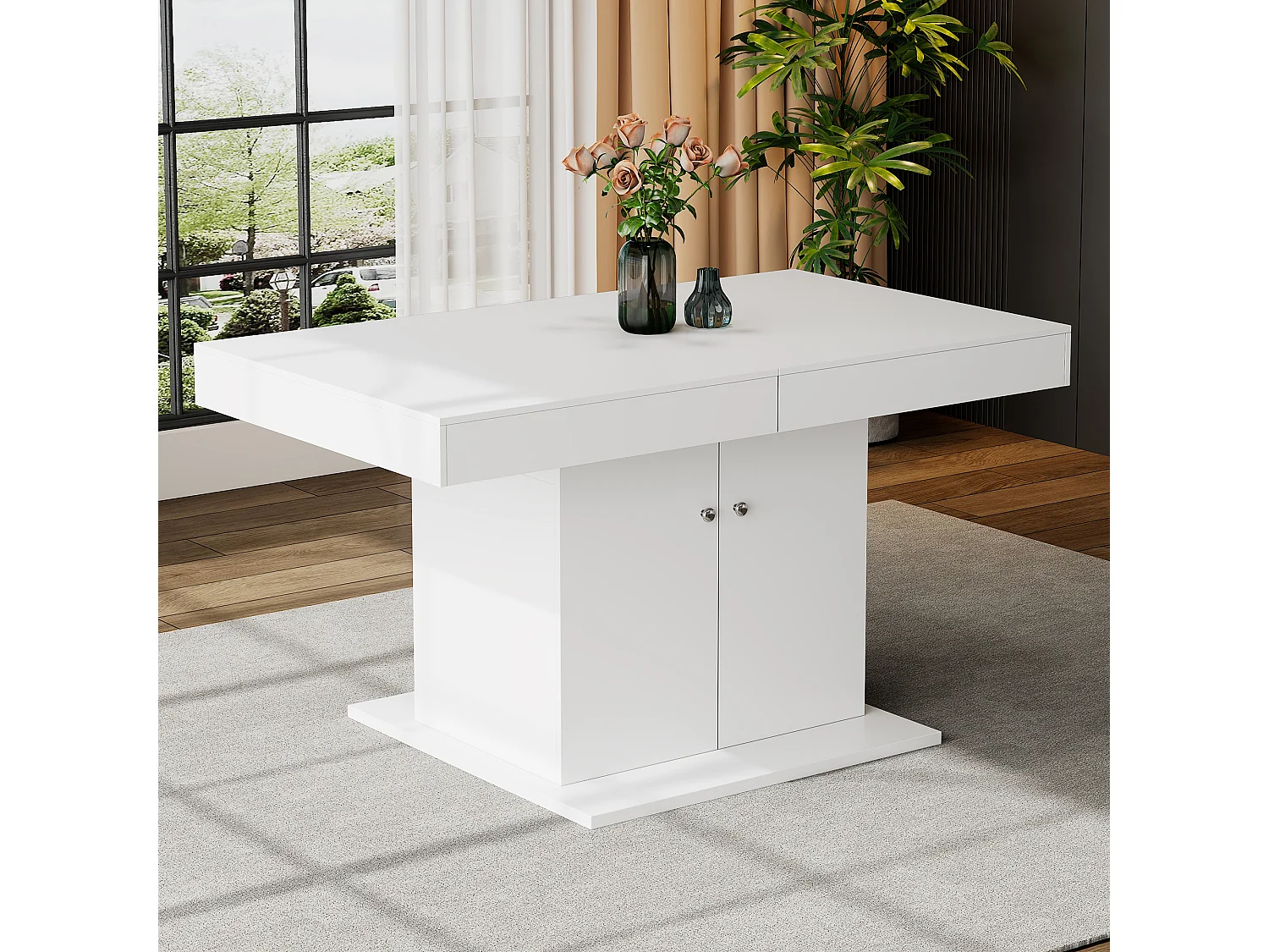 Mesa extensible automática de MDF blanco L140-180 x W80 x H76 cm almacenamiento multifuncional