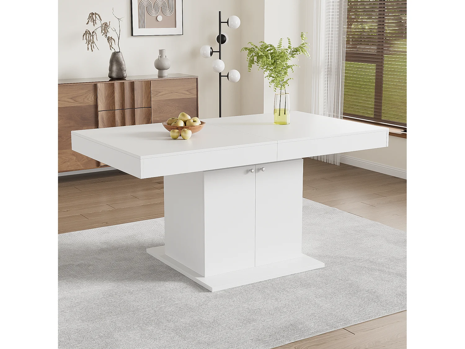 Mesa extensible automática de MDF blanco L140-180 x W80 x H76 cm almacenamiento multifuncional