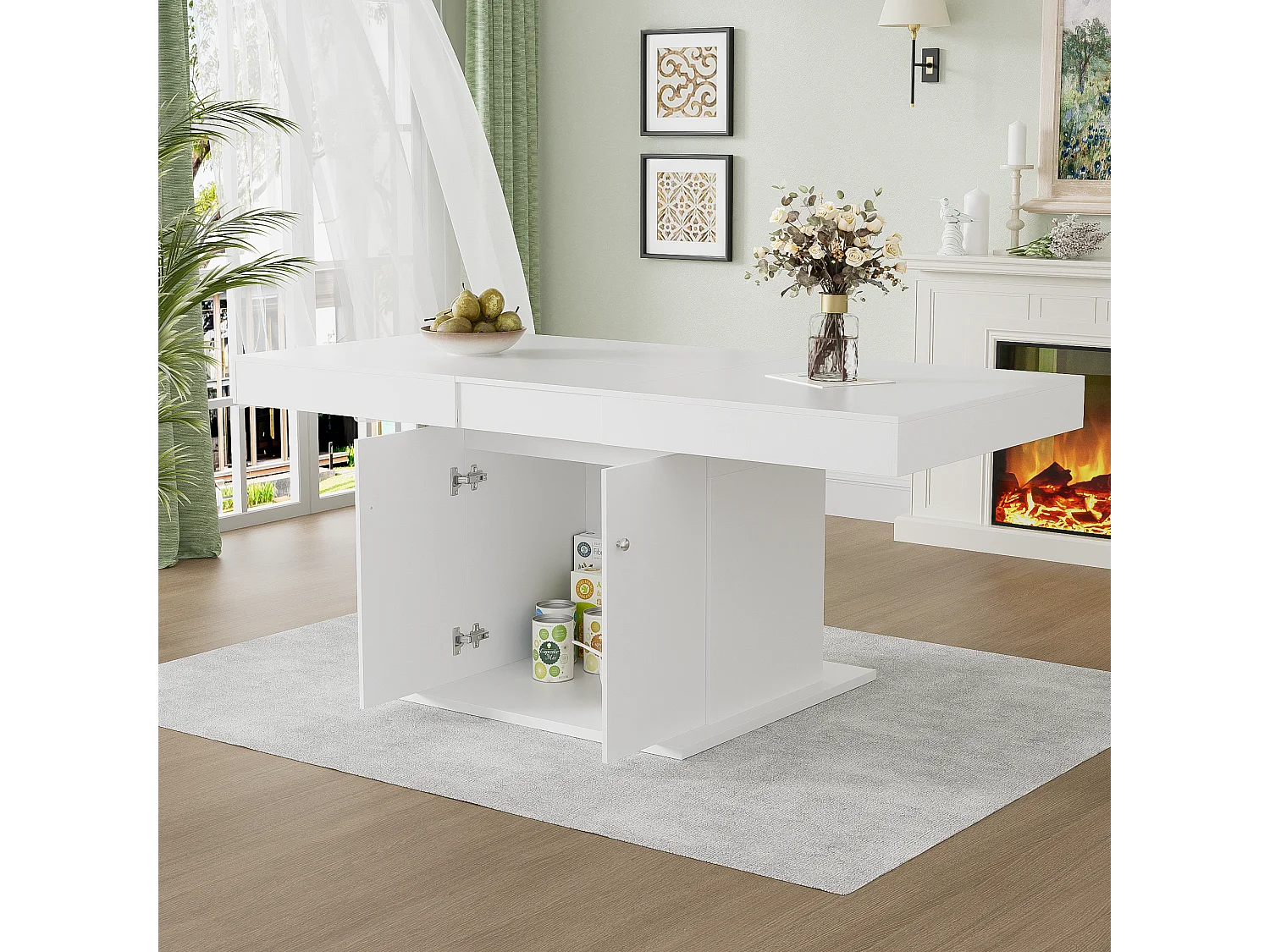 Mesa extensible automática de MDF blanco L140-180 x W80 x H76 cm almacenamiento multifuncional