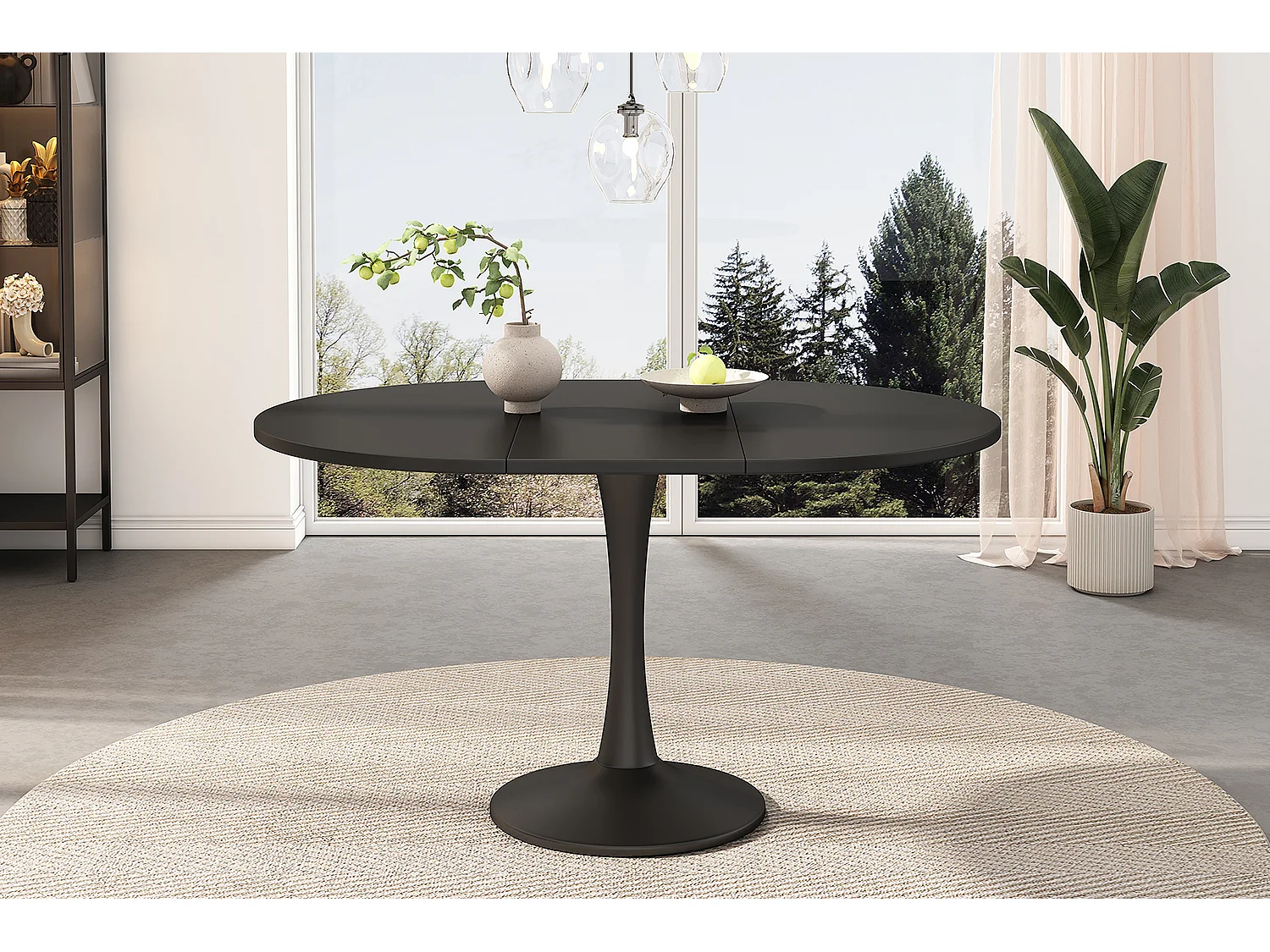 Mesa de Jantar Oval Extensível Moderna em MDF 100/140x100x75 cm Preta