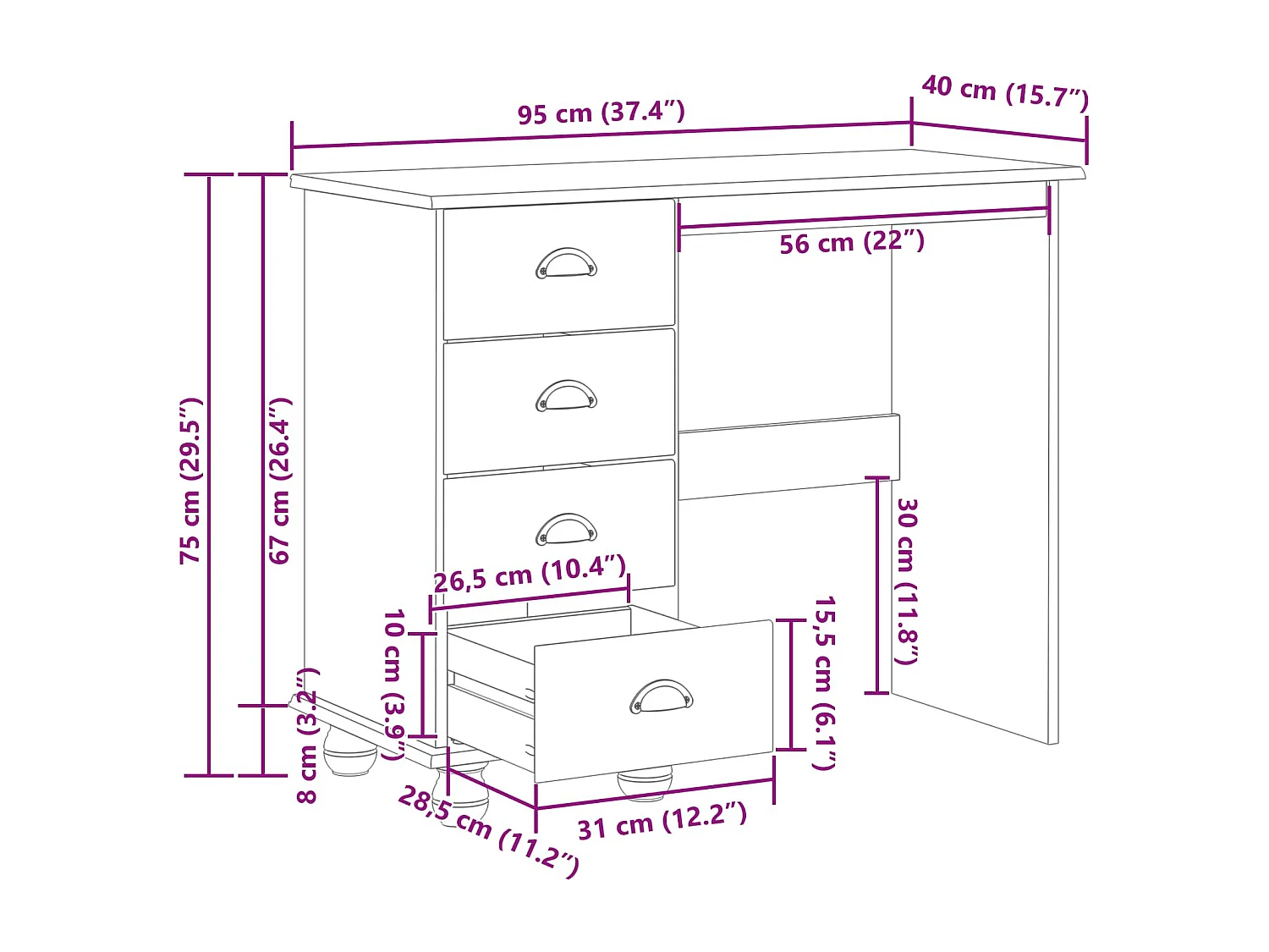 Schreibtisch ASKIM Braun 95 x 40 x 75 cm Massives Kiefernholz
