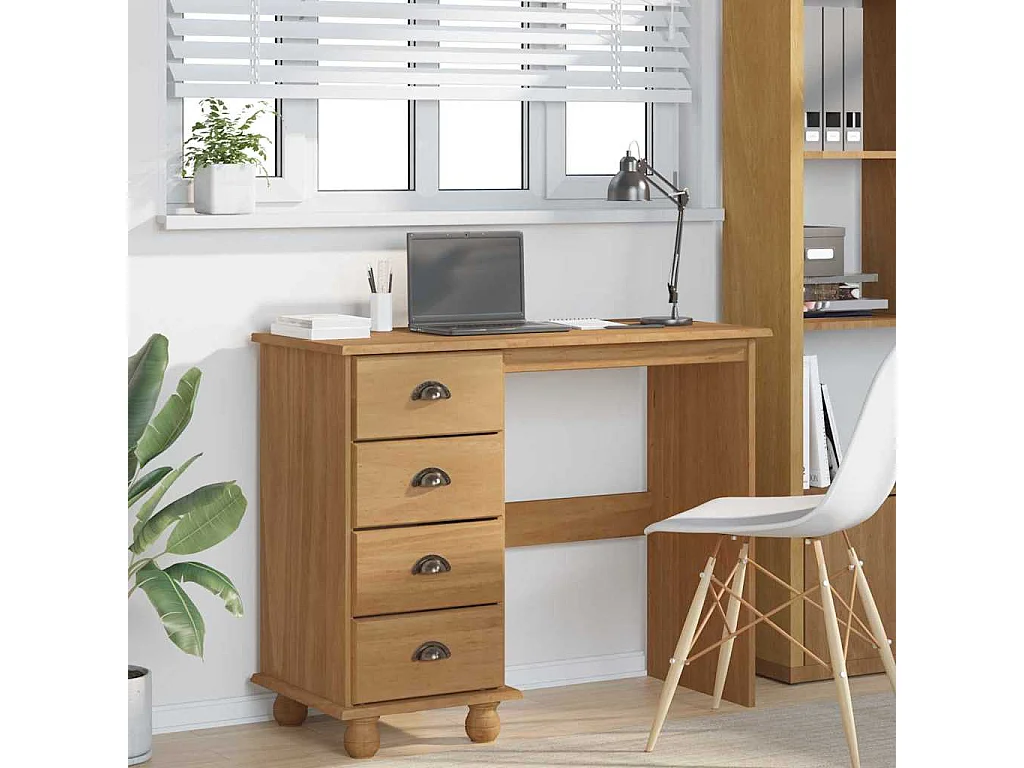 Schreibtisch ASKIM Braun 95 x 40 x 75 cm Massives Kiefernholz