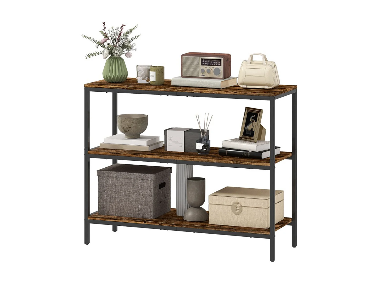 Konsolentisch, Beistelltisch mit 3-stufigem Regal, Sofatisch Spanplatte