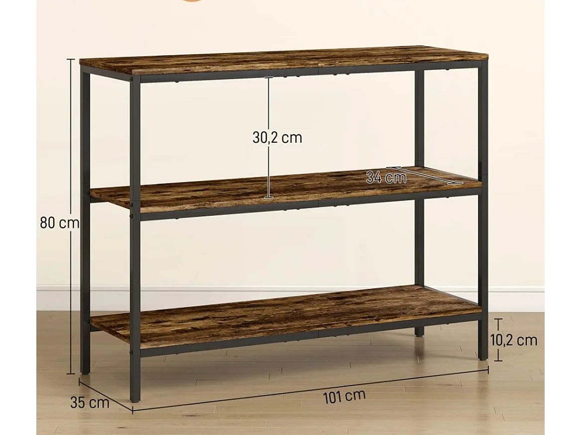 Konsolentisch, Beistelltisch mit 3-stufigem Regal, Sofatisch Spanplatte