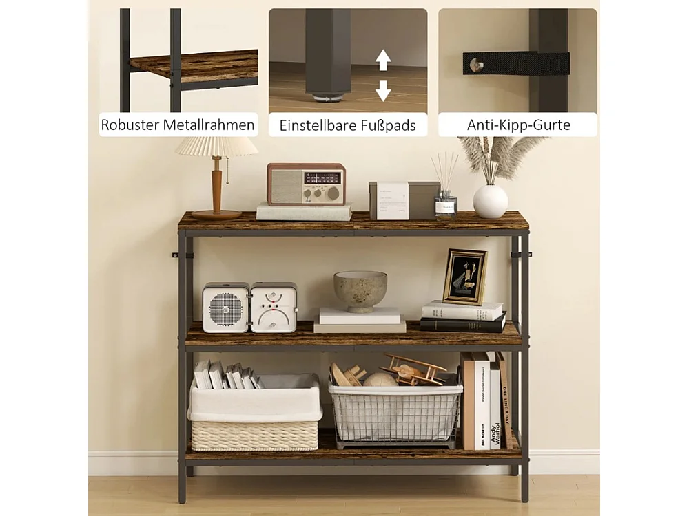 Konsolentisch, Beistelltisch mit 3-stufigem Regal, Sofatisch Spanplatte