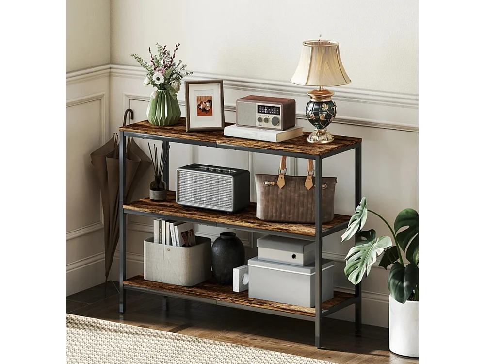 Konsolentisch, Beistelltisch mit 3-stufigem Regal, Sofatisch Spanplatte