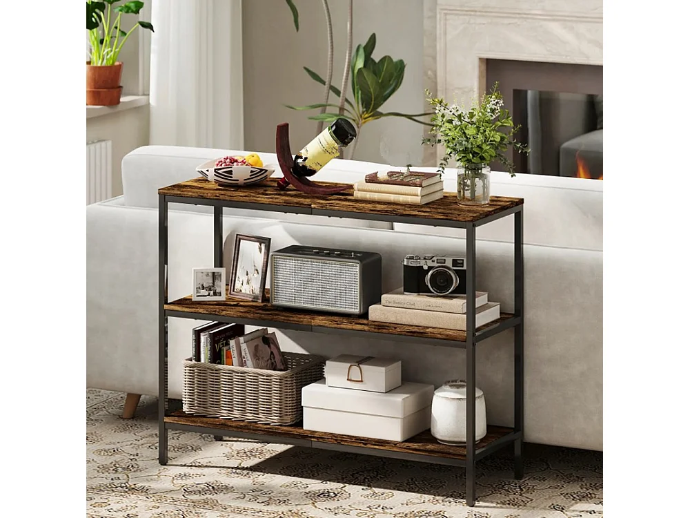 Konsolentisch, Beistelltisch mit 3-stufigem Regal, Sofatisch Spanplatte