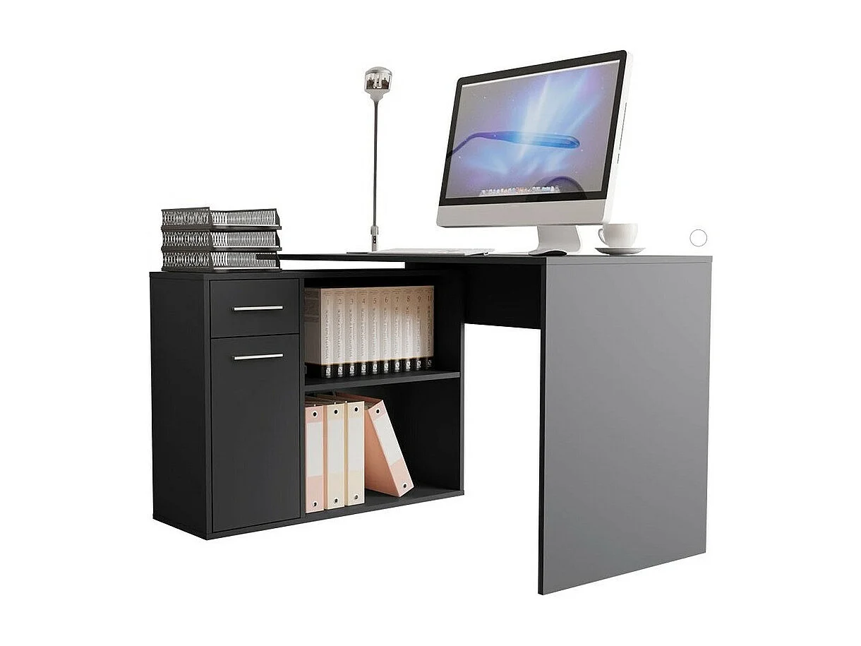 Mesa de ordenador esquinera Bristol 165, Con puertas|Con cajones|Rectangular, 74x120x92cm